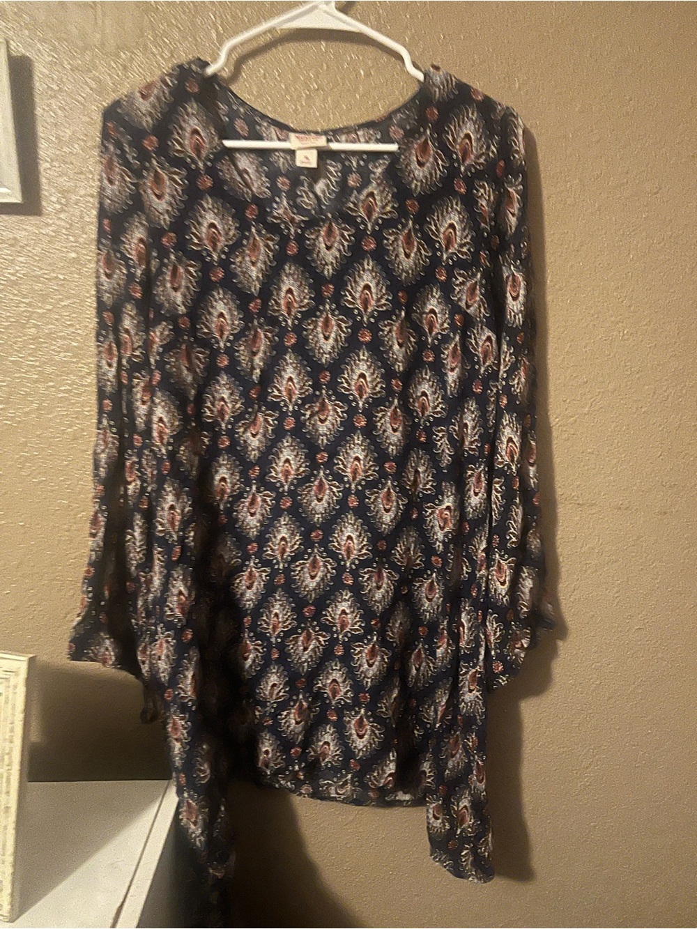 Women’s Navy Paisley Long-Bell Sleeve Dress
